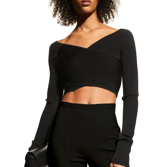 Lapointe black ribbed cross over cropped top - Picture 5 of 11